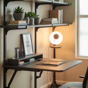 home office fold out desk charging station and adjustable shelves